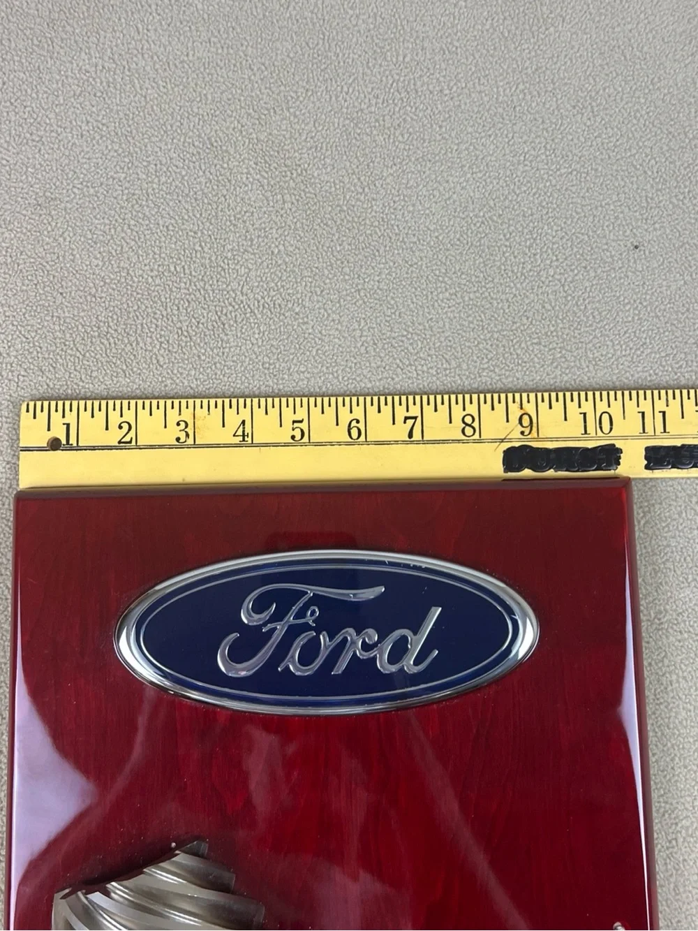 Ford Logo Pinion Gear Plaque. Red Polished Wood, Metal Gear. Trophy. 13 x10.5